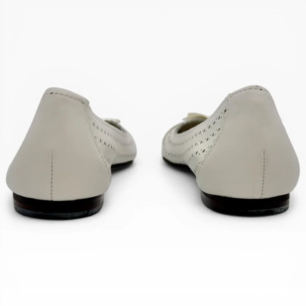 Talbots White Perforated Ballet Flats Bow‎ Scalloped Edge 7.5B